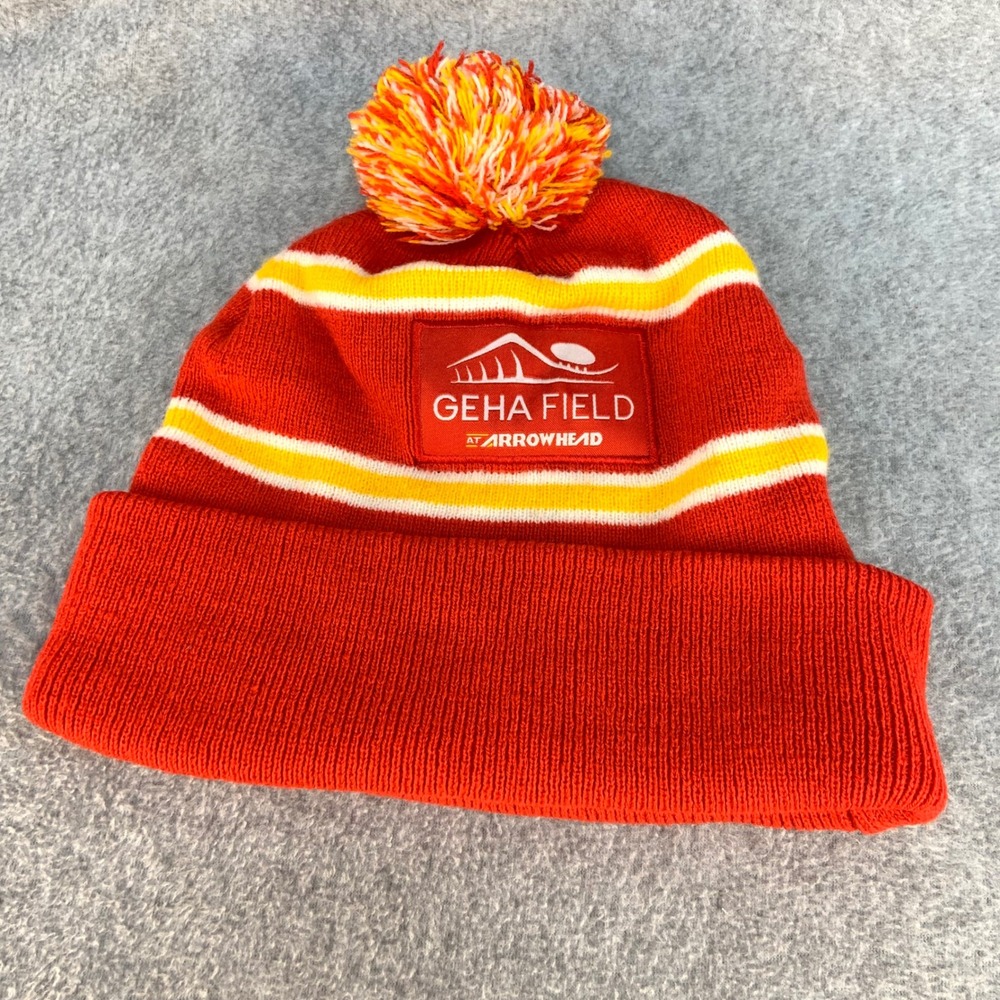 GEHA Field Arrowhead Stadium Unisex Red Knit Beanie Pom Pom Striped OSFM
